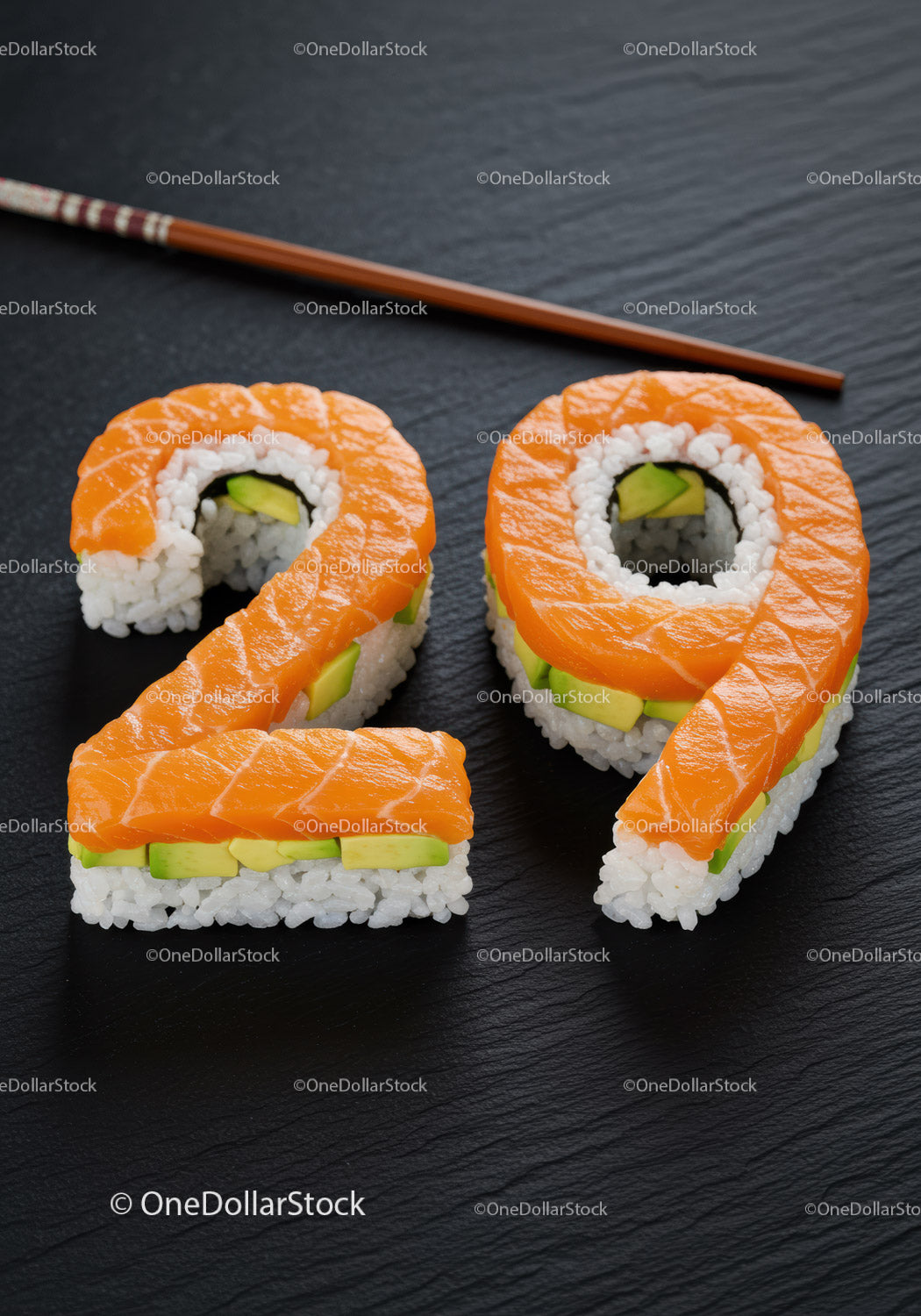 Creative sushi rolls shaped as number twenty nine