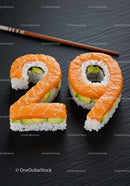Creative sushi rolls shaped as number twenty nine