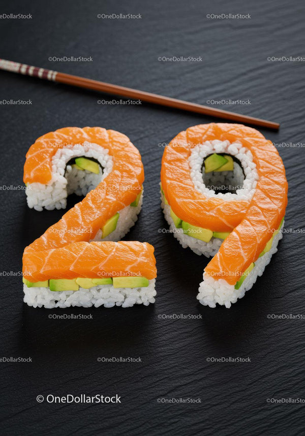 Creative sushi rolls shaped as number twenty nine