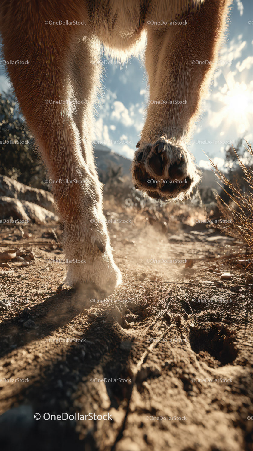 Dynamic Dog Paw in Action on Dusty Trail During Outdoor Adventure