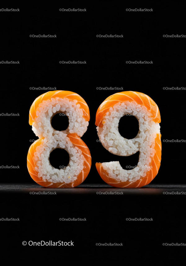 Creative sushi rolls shaped as numbers eight and nine