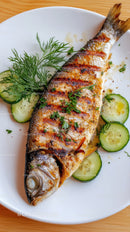 Grilled Fish with Fresh Cucumber Garnish and Herbs