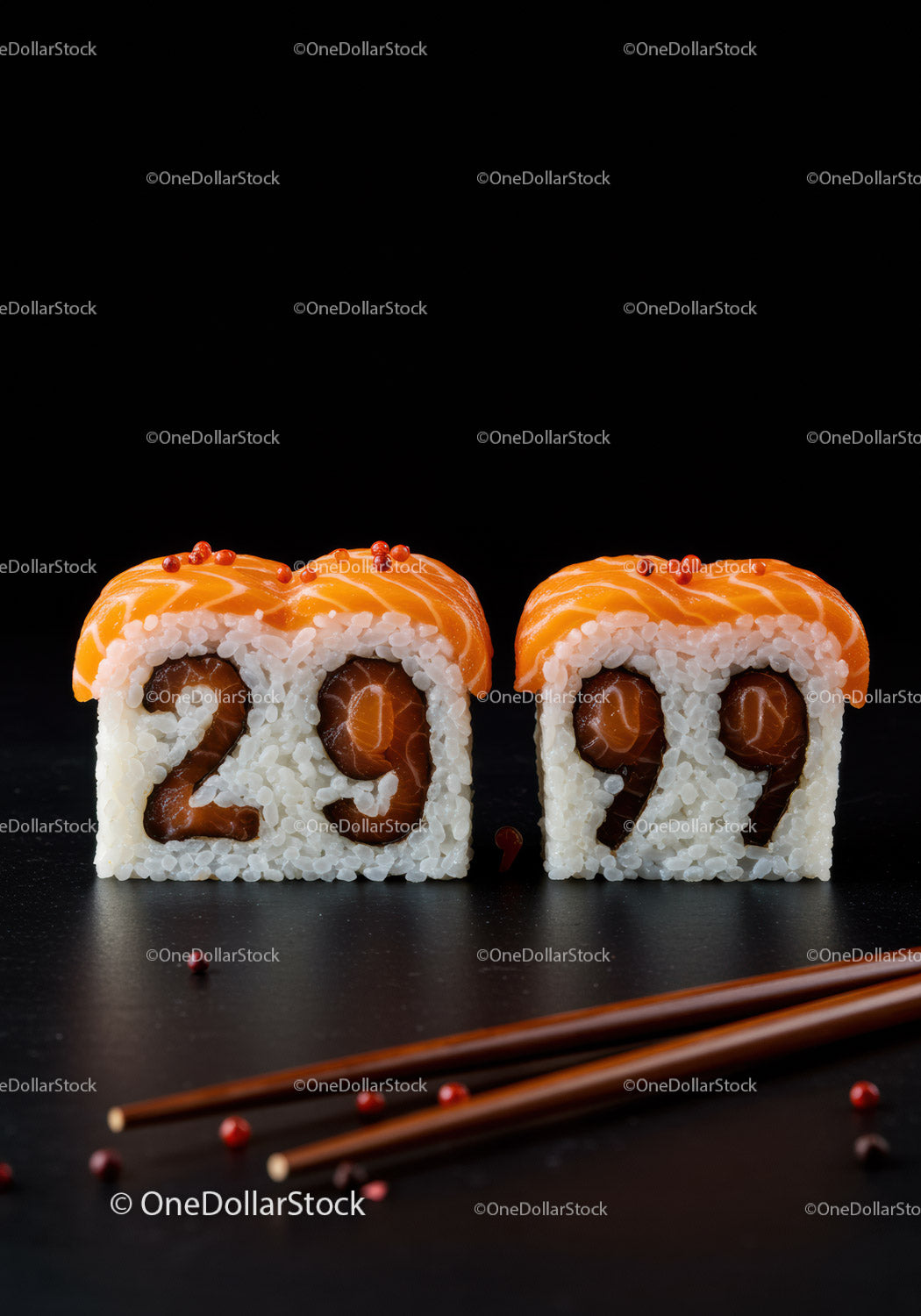 Kreatywne rolki sushi w kształcie cyfry dwadzieścia dziewięć