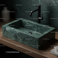 Elegant Green Marble Bathroom Sink with Black Faucet