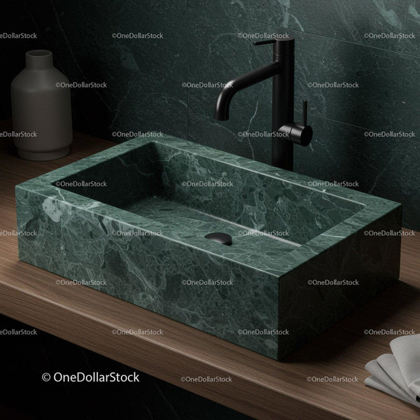 Elegant Green Marble Bathroom Sink with Black Faucet