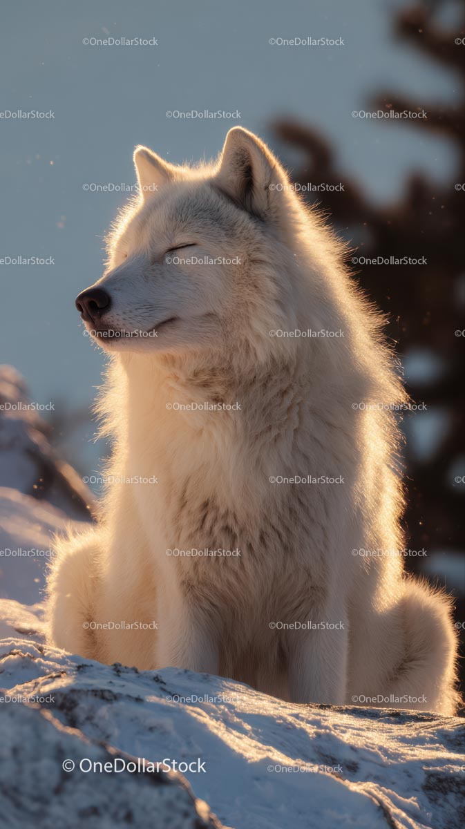 Majestic Arctic Fox Relaxing in a Snowy Landscape
