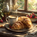 Cozy Morning Breakfast Scene with Croissants Coffee and Fresh Berries