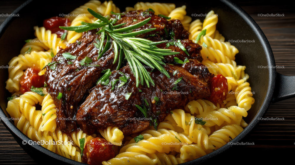 Braised Beef Ribs with Fusilli Pasta and Cherry Tomatoes