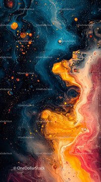 Vivid Cosmic Swirl Art with Bright Orange and Deep Blue Tones