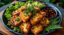 Crispy Fried Tofu with Sweet Chili Sauce and Fresh Greens