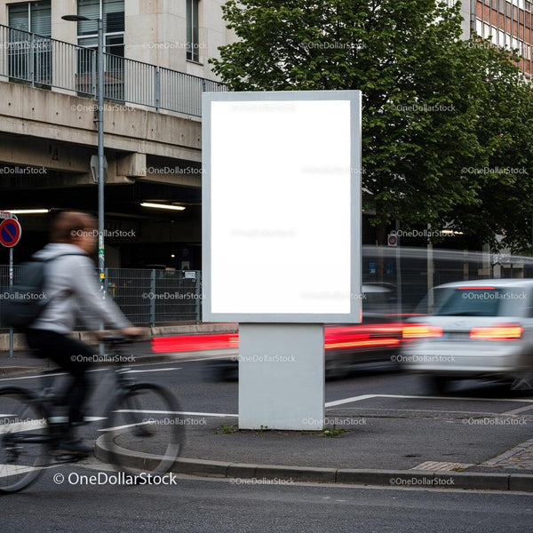 Urban blank billboard at busy street intersection JPG Mockup Image