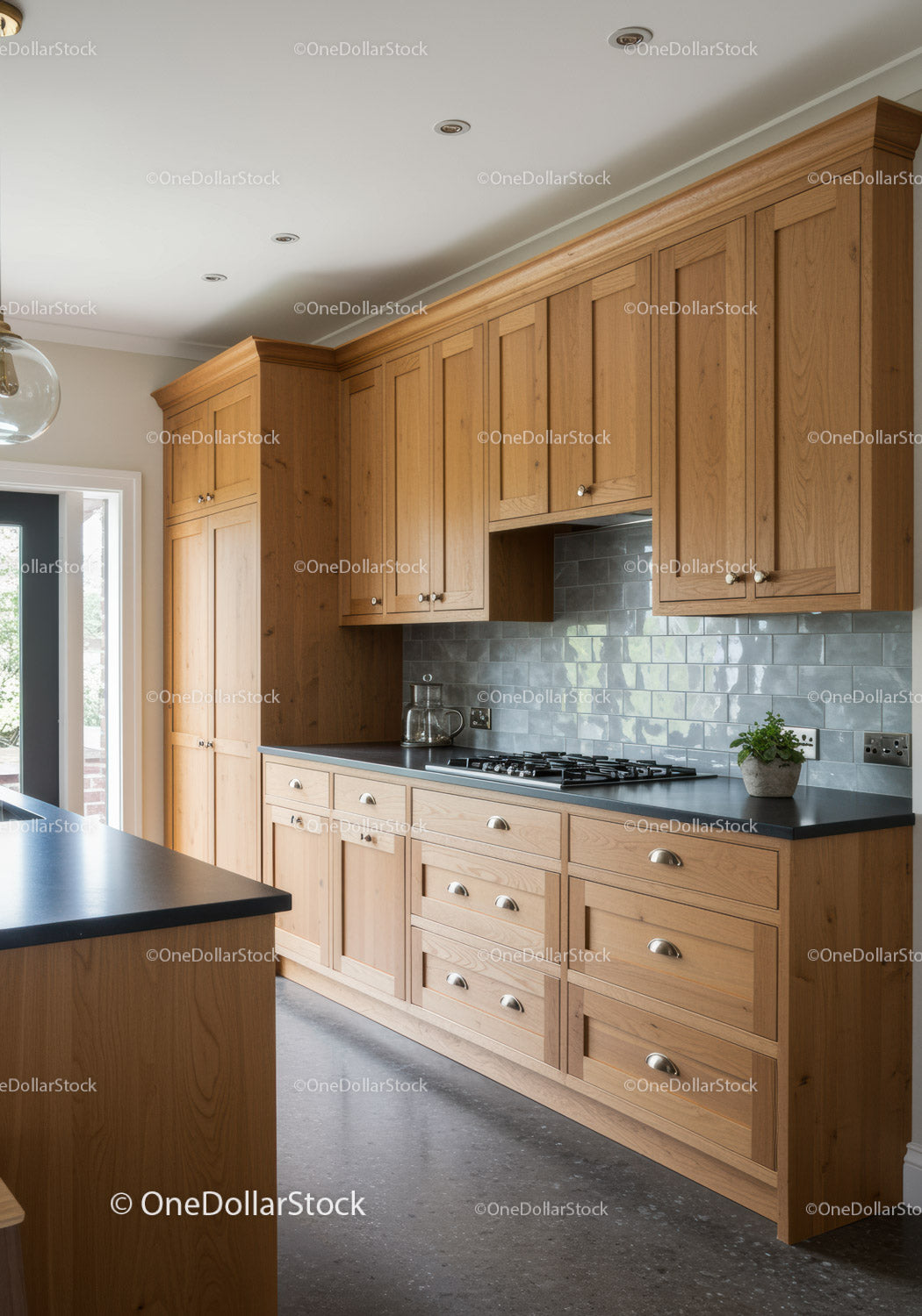 Wooden Kitchen Cabinets with Modern Rustic Design and Gray Backsplash