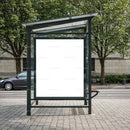 Empty bus shelter advertisement space on city street