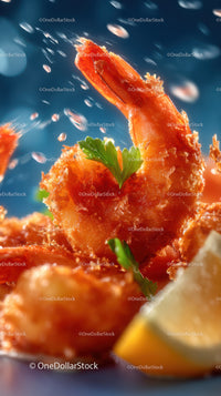 Golden Fried Shrimp with Fresh Parsley on a Vibrant Seafood Plate
