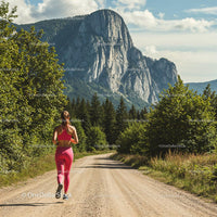 Woman Running on Rural Path Surrounded by Mountains