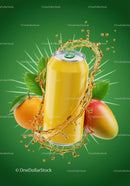 Refreshing tropical fruit drink can with splash effect