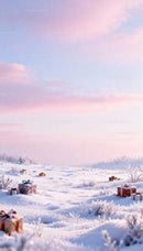 Winter Landscape with Scattered Christmas Gift Boxes