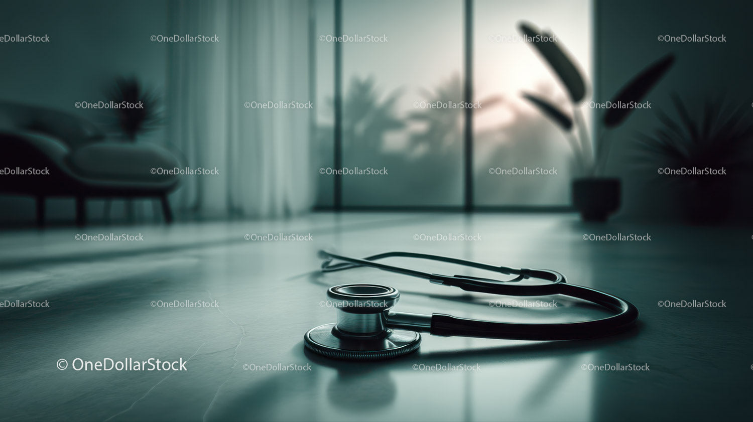 Stetoskop na nowoczesnym biurku klinicznym w miękkim, naturalnym świetle