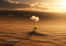 Single delicate flower blooming in golden desert sand