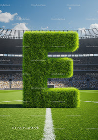Large Grass Letter E Standing on Soccer Field