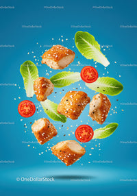 Fresh grilled chicken bites with lettuce and tomatoes