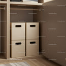 Beige Storage Bins in Wooden Closet for Organization and Space Saving