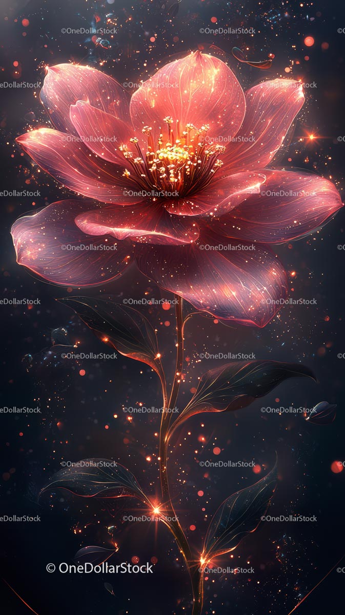 Glowing Surreal Flower with Sparkling Petals and Neon Light