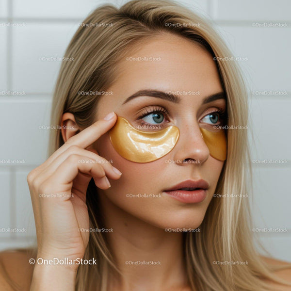 Woman in Spa Using Gold Under Eye Patches for Rejuvenation