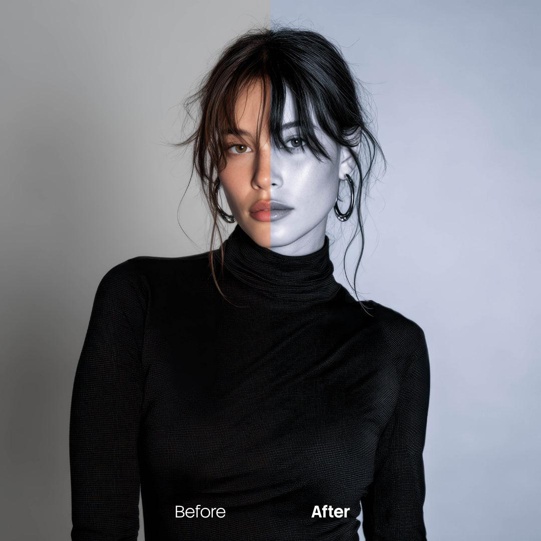 Before and after Black and White Soft Colors Lightroom preset edit