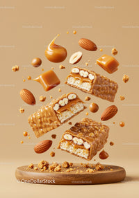 Caramel and almond nougat bars with crunchy texture