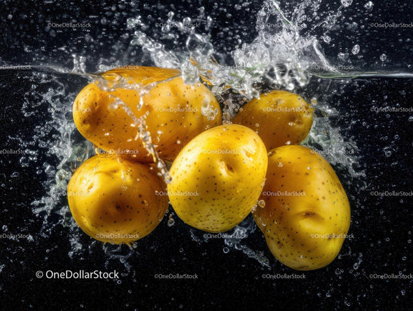 Fresh Ripe Yellow Apples in Water Splash