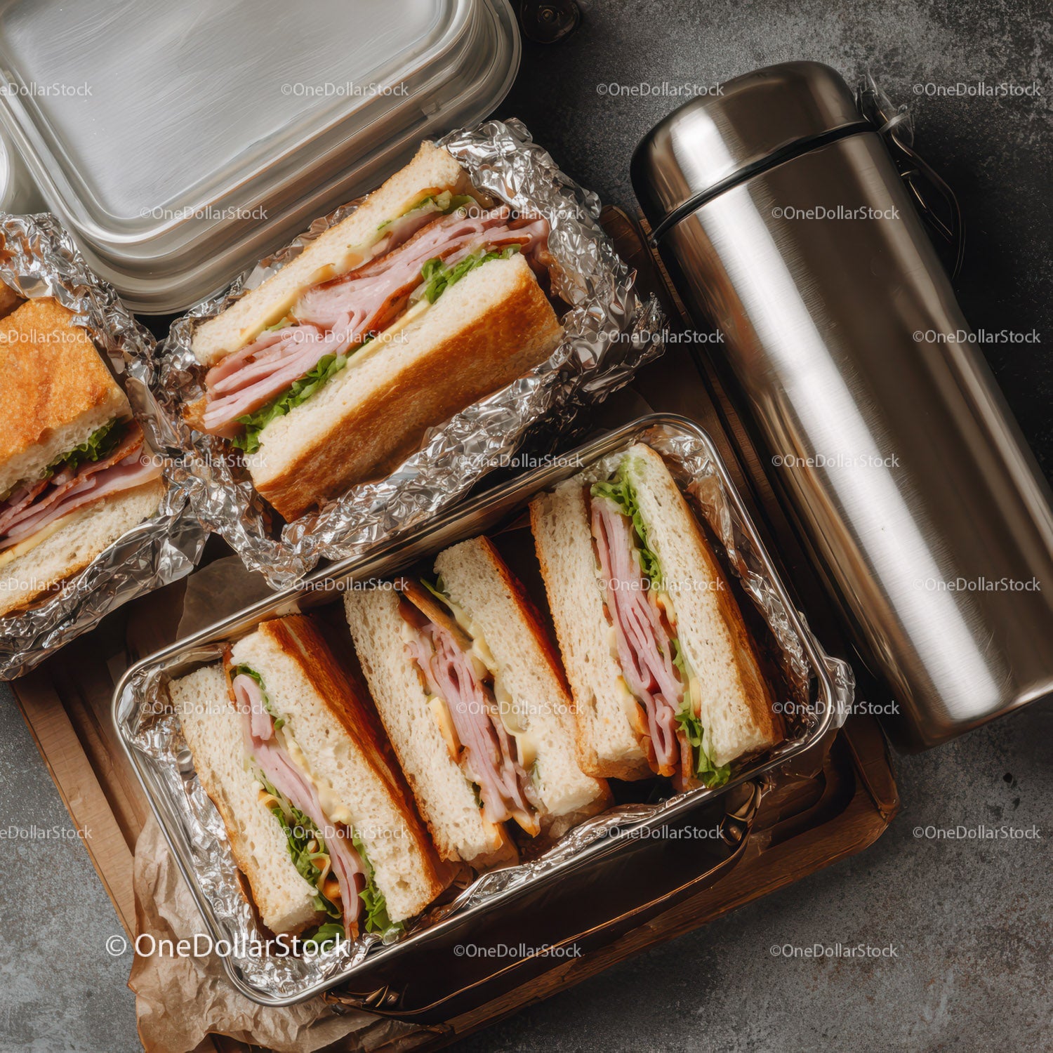 Ham and Cheese Sandwiches in Foil Wrappers for Lunch and Snack