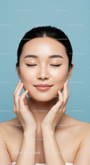 Young Woman with Beautiful Clear Skin Practicing Facial Relaxation