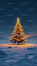 Illuminated Christmas Tree in a Snowy Winter Landscape