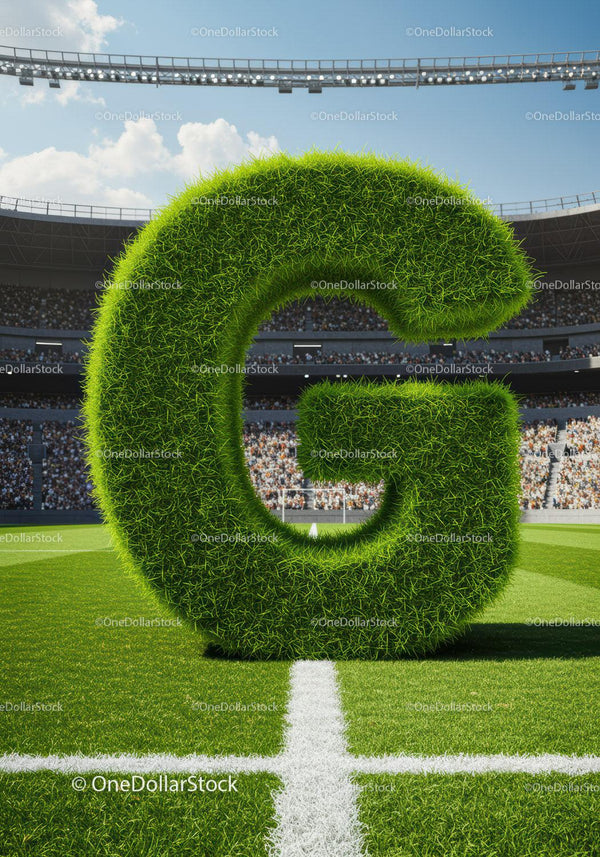 Green grass letter G on vibrant soccer field