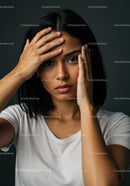 Portrait of Confident Woman with Black Hair and Natural Makeup