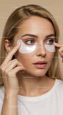 Close-up of Woman with Eye Patches Demonstrating Skincare Routine