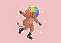 Cute Cartoon Unicorn with Rainbow Mane Dances on Pink Background