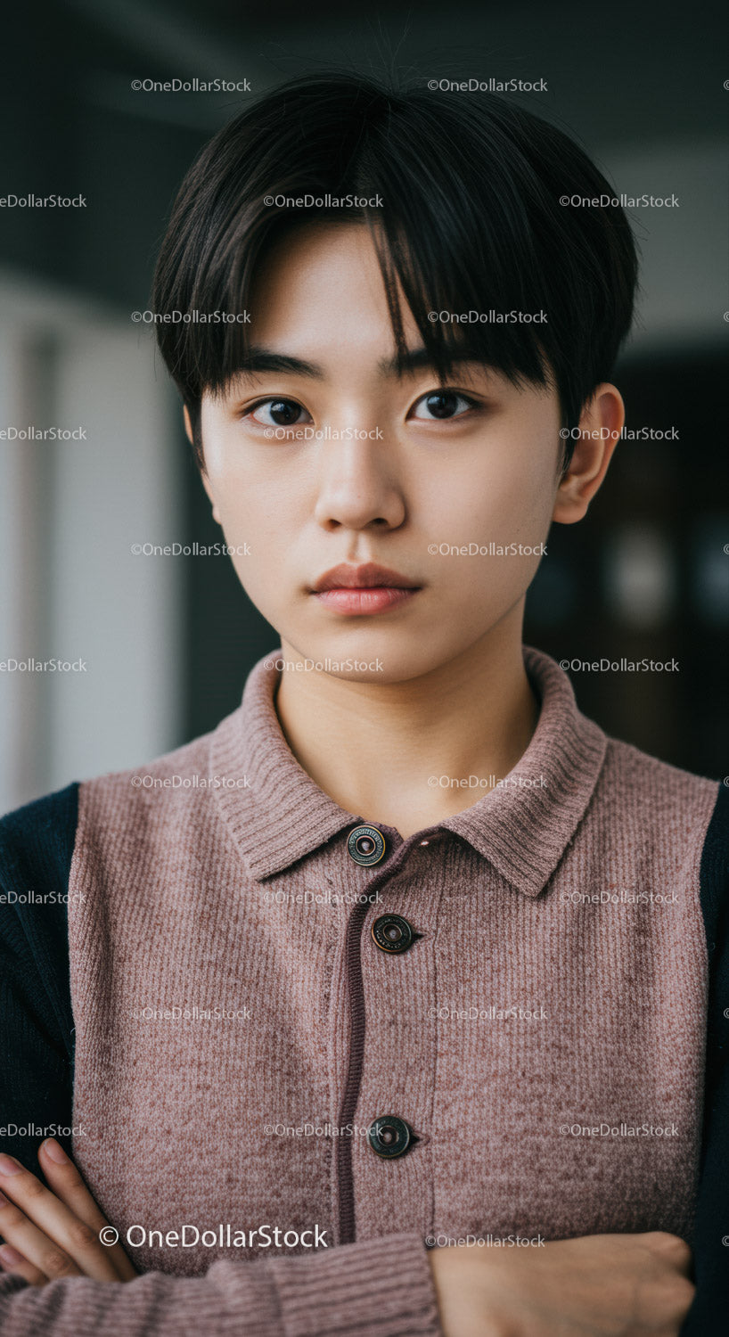 Young Man in Casual Streetwear With Confident Expression