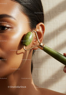 Close-Up of Woman Using Jade Roller for Facial Massage