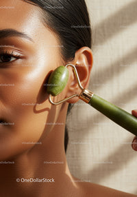 Close-Up of Woman Using Jade Roller for Facial Massage