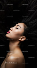 Serene woman with flowing dark hair and closed eyes