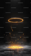 Dynamic Light Painting with Glowing Ring and Sparks in Dark Background