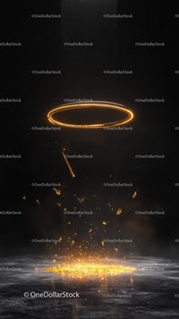 Dynamic Light Painting with Glowing Ring and Sparks in Dark Background