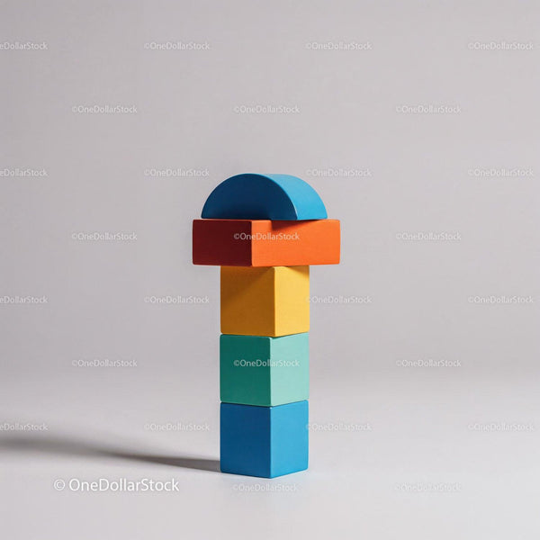 Colorful Wooden Geometric Block Tower Stack