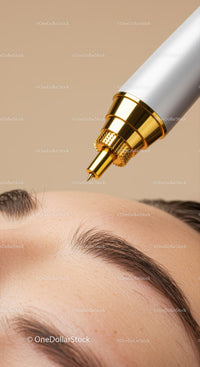 Close-Up of Facial Dermal Therapy with Gold-Traced Serum Applicator