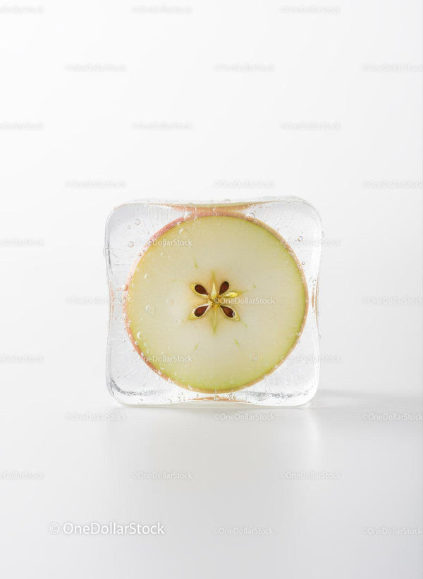 Fresh Apple Slice Frozen Inside Clear Ice Cube