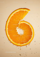 Fresh orange slice with water droplets closeup