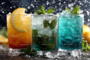 Vibrant Colorful Cocktails with Mint and Citrus on Dark Background