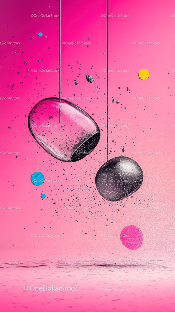 Abstract Cosmic Art with Comets and Splatter Effect on Pink Background